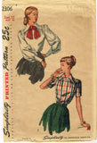 Simplicity 2306: 1940s Uncut Misses Blouse Sz 30 Bust Vintage Sewing Pattern