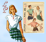 Simplicity 2311: 1940s Uncut Misses Blouse Sz 34 Bust Vintage Sewing Pattern