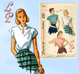 Simplicity 2311: 1940s Cute Misses Blouse Sz 36 Bust Vintage Sewing Pattern