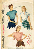 Simplicity 2311: 1940s Cute Misses Blouse Sz 36 Bust Vintage Sewing Pattern