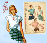 Simplicity 2311: 1940s Uncut Misses Blouse Sz 38 Bust Vintage Sewing Pattern