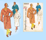 Simplicity 2312: 1950s Classic Men's Bathrobe Size Medium Vintage Sewing Pattern
