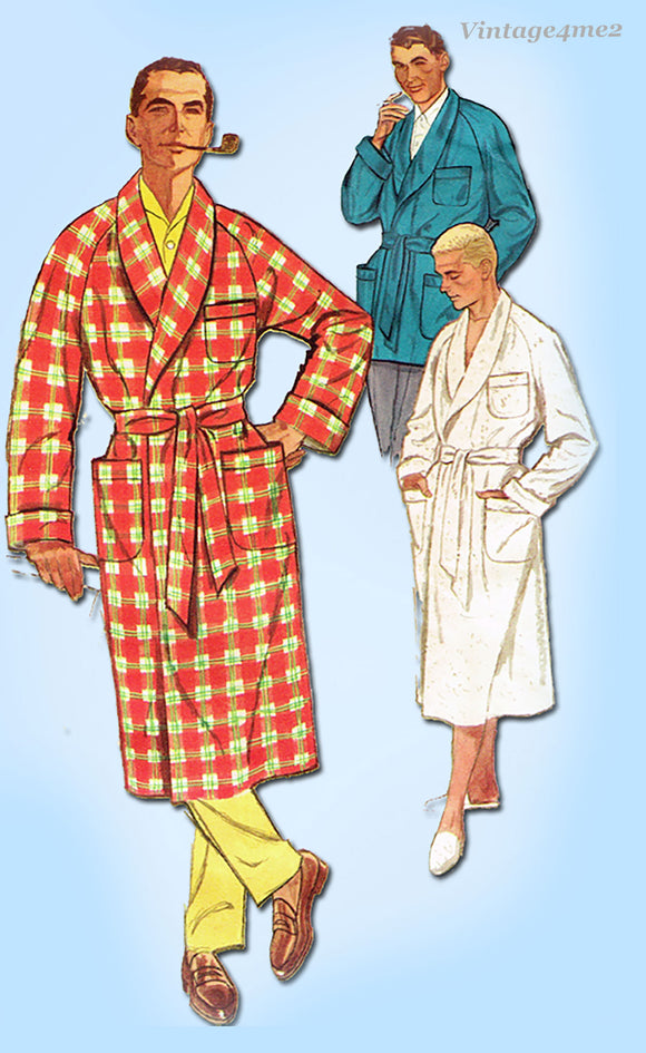 Simplicity 2312: 1950s Classic Men's Bathrobe Size Large Vintage Sewing Pattern