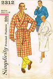 Simplicity 2312: 1950s Classic Men's Bathrobe Size Medium Vintage Sewing Pattern