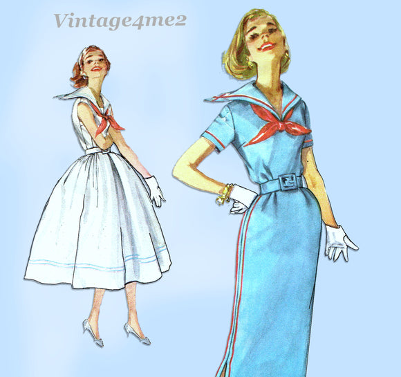 1950s Vintage Simplicity Sewing Pattern 2331 Misses Sailor Dress Size 32 Bust