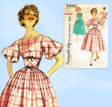 1950s Vintage Simplicity Sewing Pattern 2332 Misses Party Dress Size 32 Bust