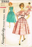 1950s Vintage Simplicity Sewing Pattern 2332 Misses Party Dress Size 32 Bust