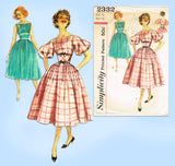 1950s Vintage Simplicity Sewing Pattern 2332 Misses Party Dress Size 32 Bust