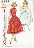 1950s Vintage Simplicity Sewing Pattern 2333 Uncut Misses Sun or Day Dress 32 B