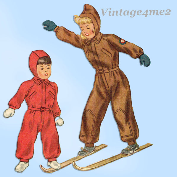 1940s Vintage Simplicity Sewing Pattern 2346 Cute Toddler Girls Snowsuit Sz 3