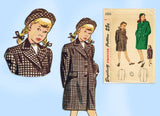 1940s Vintage Simplicity Sewing Pattern 2353 Uncut Girls Coat & Hat Size 8