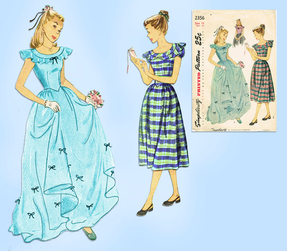 Simplicity 2356: 1940s Misses Prom Dress or Gown 32 B Sewing Pattern Vintage4me2 Simplicity 2356: 1940s Misses Prom Dress or Gown 32 B Sewing Pattern Vintage4me2