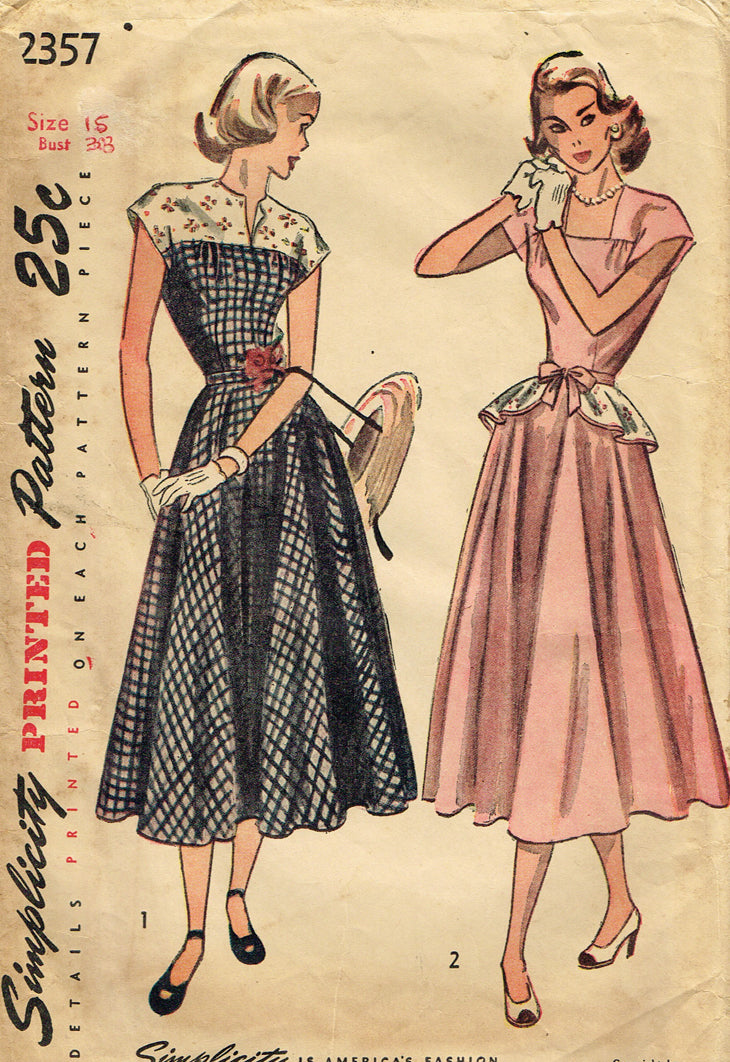 1940s Vintage Simplicity Sewing Pattern 2357 Misses Peplum Dress 33 B –  Vintage4me2