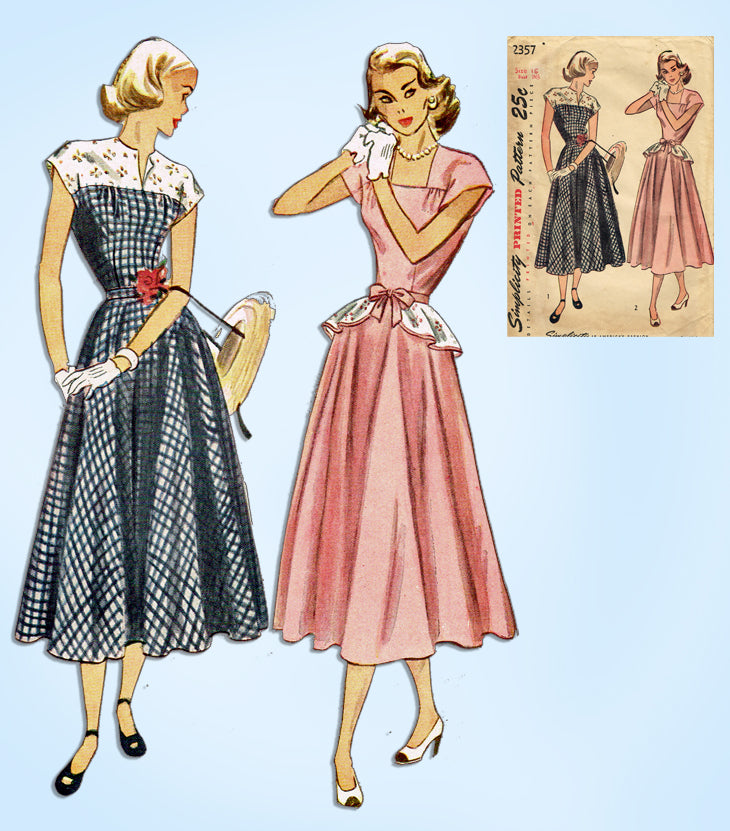 1940s Vintage Simplicity Sewing Pattern 2357 Misses Peplum Dress 33 B –  Vintage4me2