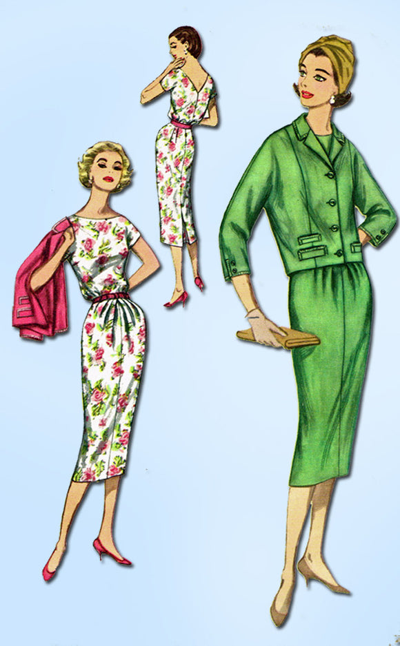 1950s Vintage Simplicity Sewing Pattern 2369 Uncut Misses Dress and Jacket 34B