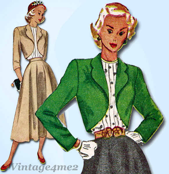 1940s Vintage Simplicity Sewing Pattern 2372 Misses Suit and Tucked Blouse 31B - Vintage4me2