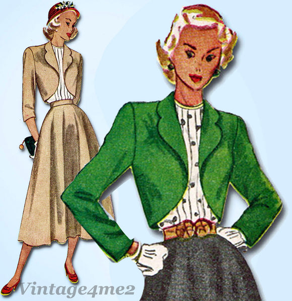 1940s Vintage Simplicity Sewing Pattern 2372 Misses Suit and Tucked Blouse 32B - Vintage4me2