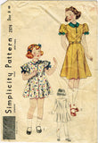 1930s Original Vintage Simplicity Pattern 2374 Little Girls Princess Dress Sz 8