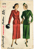 1940s Vintage Simplicity Sewing Pattern 2376 Uncut Misses Peplum Suit Size 36 B