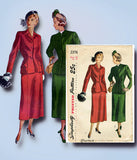 1940s Vintage Simplicity Sewing Pattern 2376 Uncut Misses Peplum Suit Size 36 B