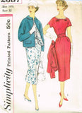 1950s Vintage Simplicity Sewing Pattern 2387 Uncut Misses Wiggle Dress Size 35 B
