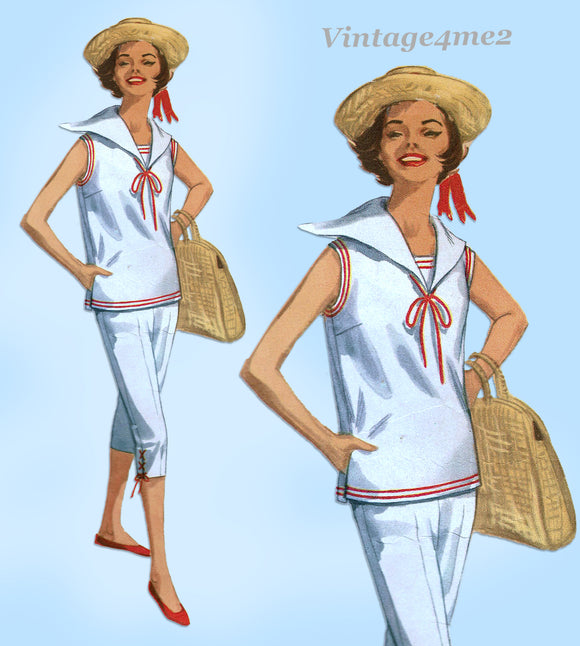 Simplicity 2391: 1950s Sailor Blouse & Peddle Pushers 36B Vintage Sewing Pattern