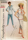 Simplicity 2391: 1950s Sailor Blouse & Peddle Pushers 36B Vintage Sewing Pattern