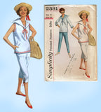 Simplicity 2391: 1950s Sailor Blouse & Peddle Pushers 36B Vintage Sewing Pattern