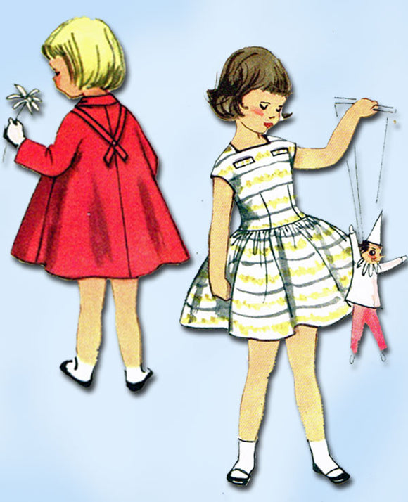 1950s Vintage Simplicity Sewing Pattern 2398 Toddler Girls Dress & Coat Size 5