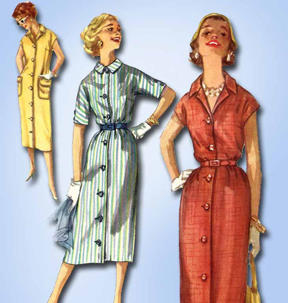 1950s Vintage Simplicity Sewing Pattern 2399 Easy Uncut Misses Day Dress Sz 36 B