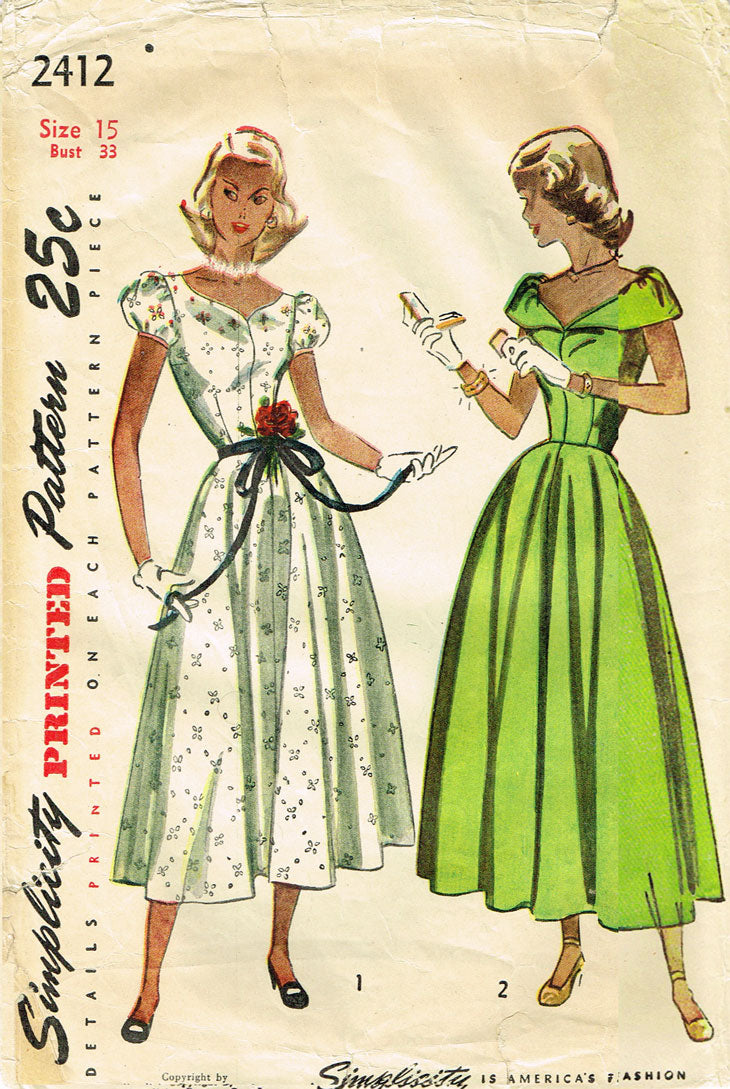 1940s Simplicity Sewing Pattern 2412 Misses Graduation Prom Dress 33 B Vintage4me2 1940s Simplicity Sewing Pattern 2412 Misses Graduation Prom Dress 33 B Vintage4me2