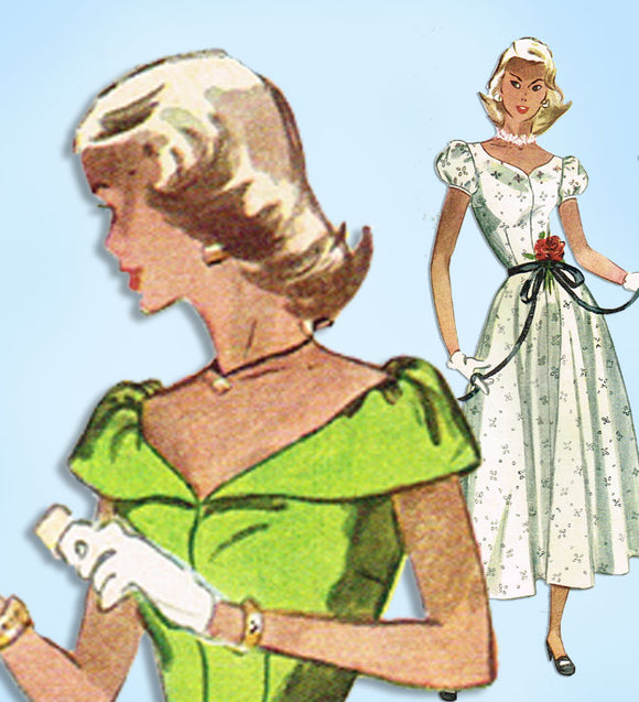 1940s Vintage Simplicity Sewing Pattern 2412 Misses Graduation Prom Dress Sz 33B - Vintage4me2