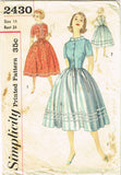 1950s Vintage Simplicity Sewing Pattern 2430 Uncut Misses Shirtwaist Dress 34 B