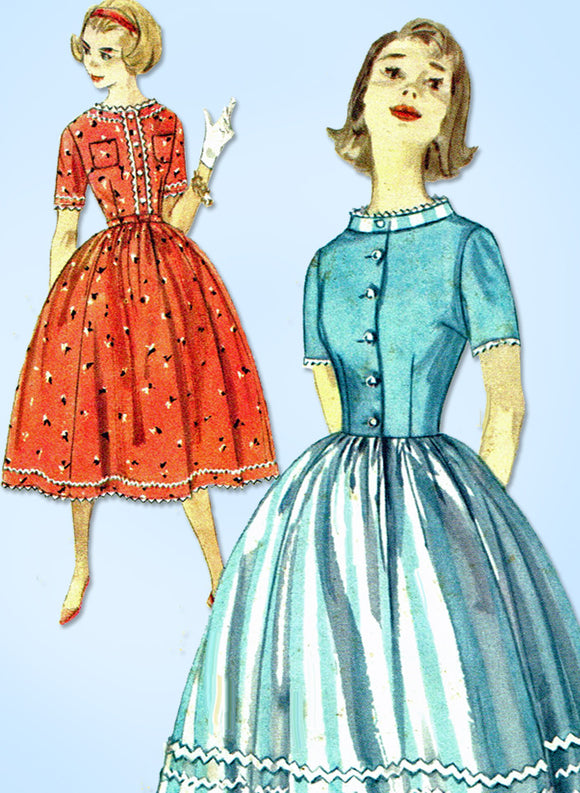 1950s Vintage Simplicity Sewing Pattern 2430 Uncut Misses Shirtwaist Dress 34 B