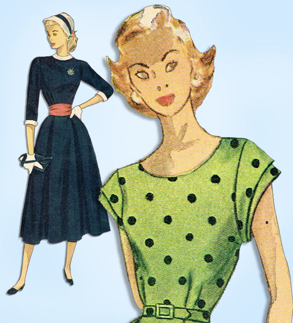 1940s Vintage Simplicity Sewing Pattern 2433 Misses Dress w Cute Sleeves Sz 34 B