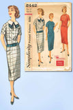1950s Vintage Simplicity Sewing Pattern 2442 Simple Uncut Misses Dress Size 33 B