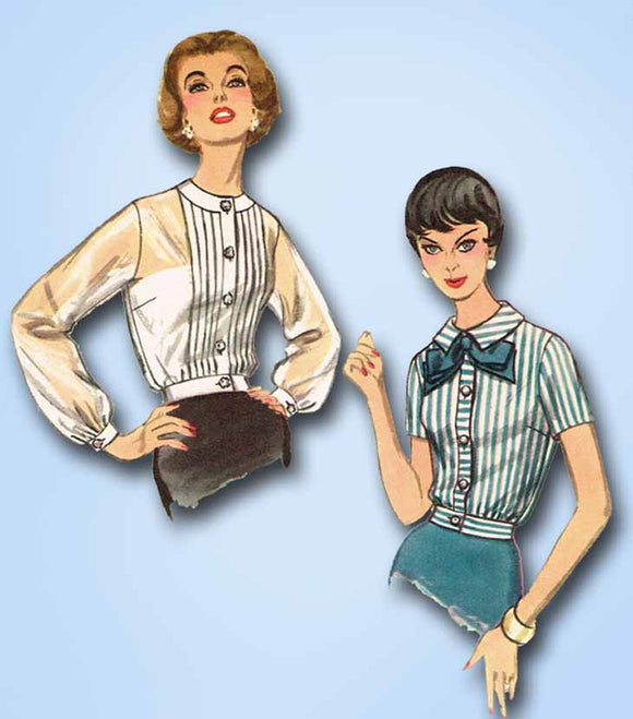 1950s Vintage Simplicity Sewing Pattern 2456 Uncut Misses Tucked Blouse Size 14