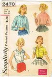 1950s Vintage Simplicity Sewing Pattern 2470 Uncut Easy Misses Blouse Size 34 B