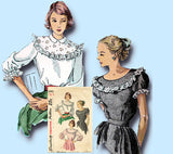 1940s Vintage Simplicity Pattern 2483 Charming Misses Ruffled Blouse Sz 30 B