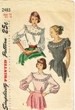 1940s Original Vintage Simplicity Pattern 2483 Charming Misses Blouse Size 32 B - Vintage4me2