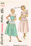 Simplicity 2498: 1940s Easy Misses Day Dress Sz 30 B Vintage Sewing Pattern