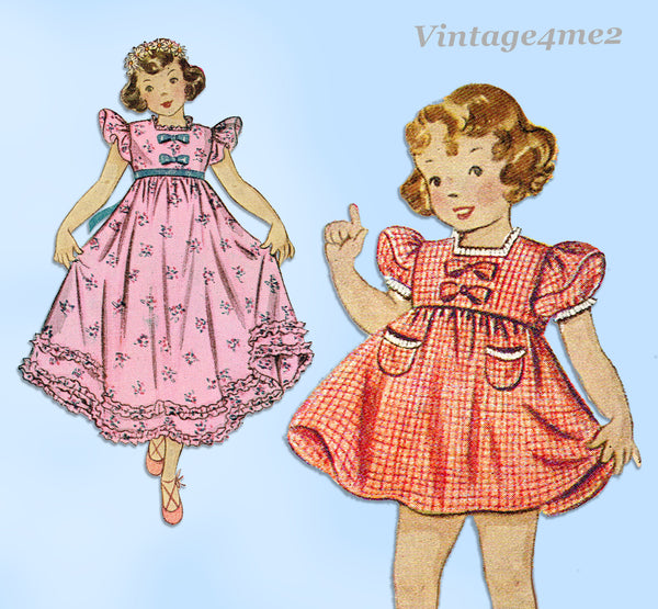 1930s Vintage Simplicity Sewing Pattern 2499 Sweet Toddler Girls Dress or Gown Sz 6