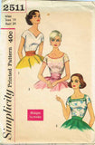 1950s Vintage Simplicity Sewing Pattern 2511 Easy Uncut Misses Blouse Size 34 B