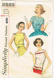 1950s Vintage Simplicity Sewing Pattern 2522 Junior Misses Sleeveless Blouse 33B