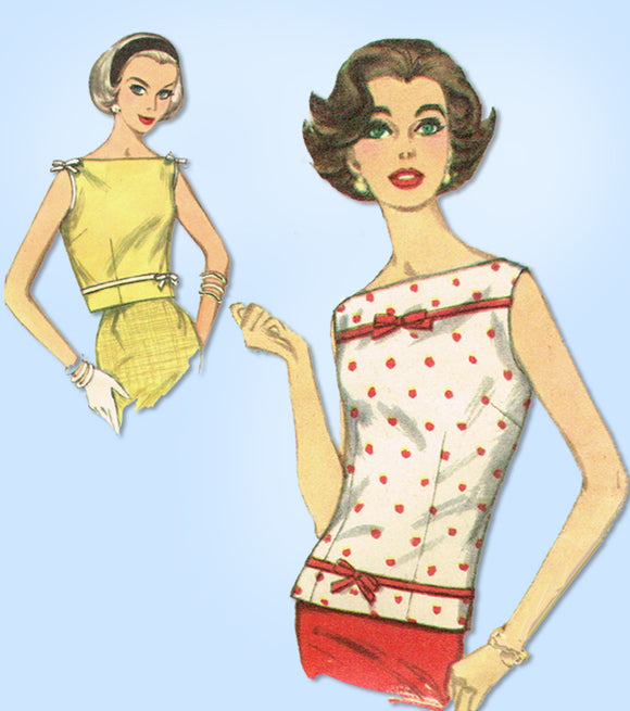 1950s Vintage Simplicity Sewing Pattern 2522 Junior Misses Sleeveless Blouse 33B