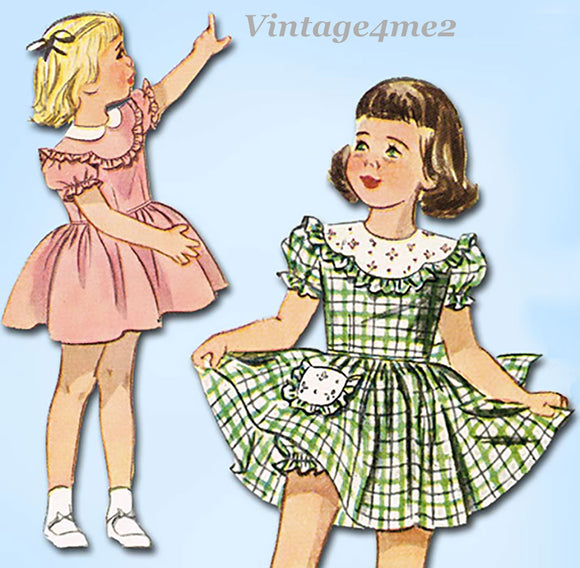 1940s Vintage Simplicity Sewing Pattern 2529 Toddler Girls Scalloped Dress Sz 6