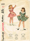 1940s Vintage Simplicity Sewing Pattern 2529 Baby Girls Scalloped Dress Size 1