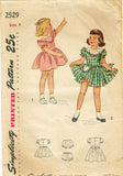 1940s Vintage Simplicity Sewing Pattern 2529 Toddler Girls Party Dress Size 4