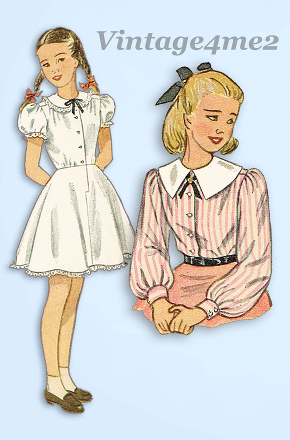 1940s Vintage Simplicity Sewing Pattern 2531 Girls Combination Blouse Slip Sz 7