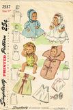 Simplicity 2537: 1940s Sweet 11inch Baby Doll Clothes Set Vintage Sewing Pattern